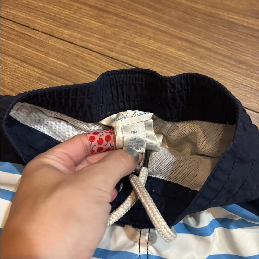 Ralph Lauren Navy,‎ Light Blue & White Striped Swim Shorts
